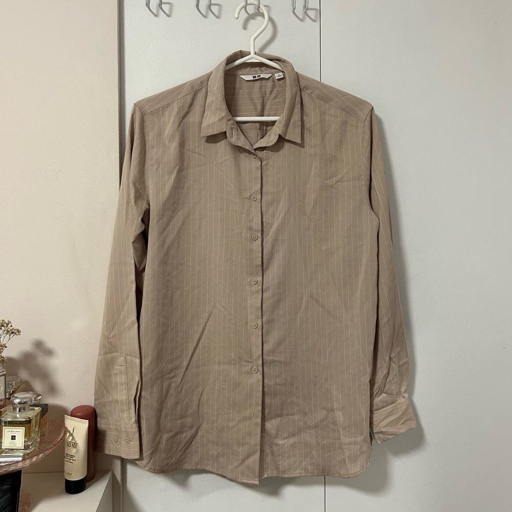 Uniqlo Beige Striped Button Up
